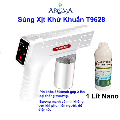 Súng Xịt Cồn Khử Khuần Cầm Tay T9628 (LOẠI MỚI) Sương Nhỏ Mịn, Pin Siêu Khỏe 3800mah | Máy Phun Khử Khuẩn Nano Tia UV