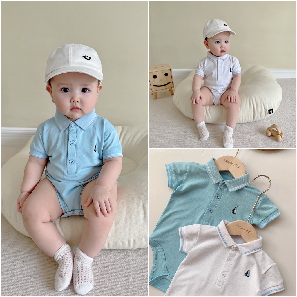 Bộ áo liền quần tay ngắn thêu họa tiết đáng yêu dành cho bé