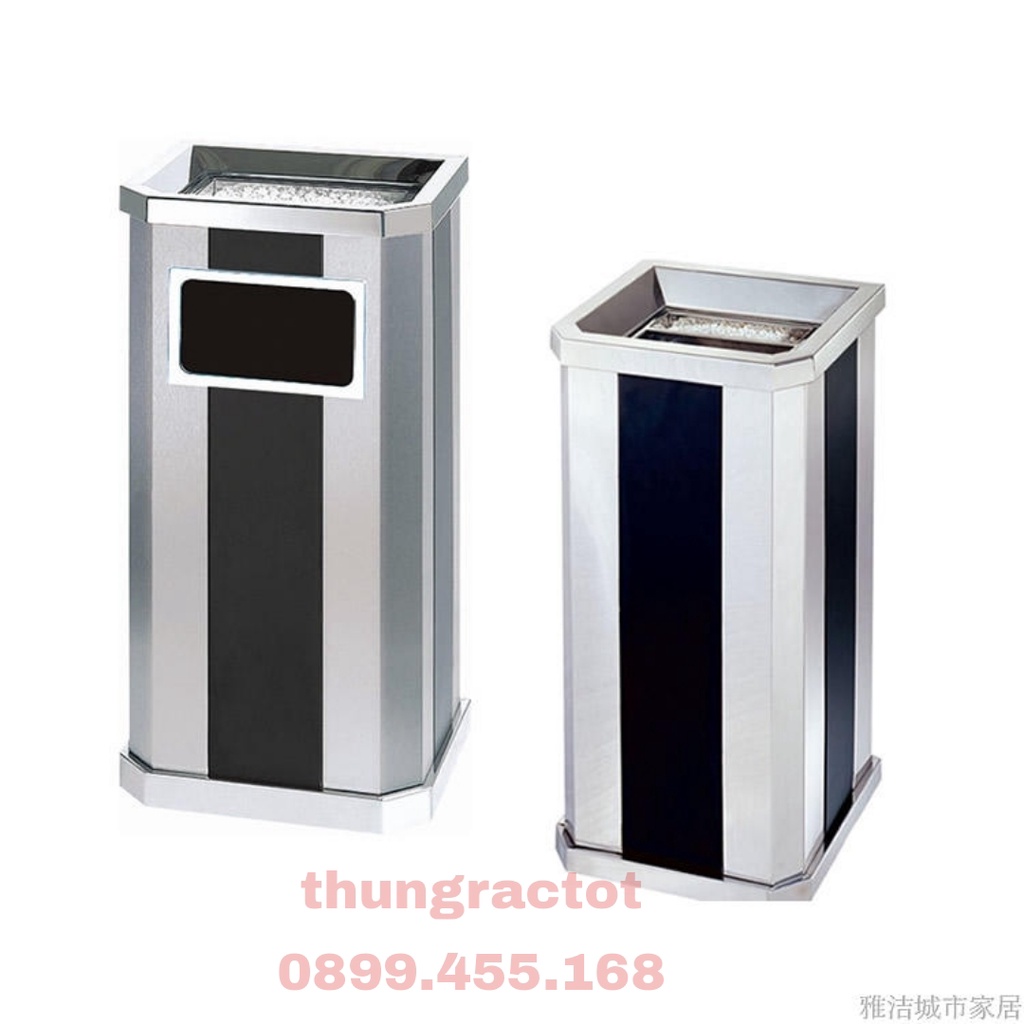 Thùng rác inox vuông có gạt tàn