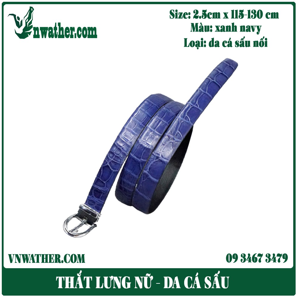 Thắt lưng nữ da cá sấu xanh navy dây liền