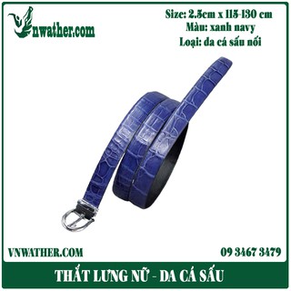 Thắt lưng nữ da cá sấu xanh navy dây liền