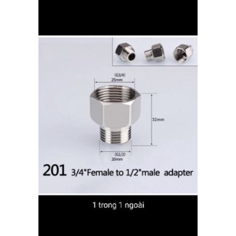 Lơ inox ren ngoài 21, ren trong 27