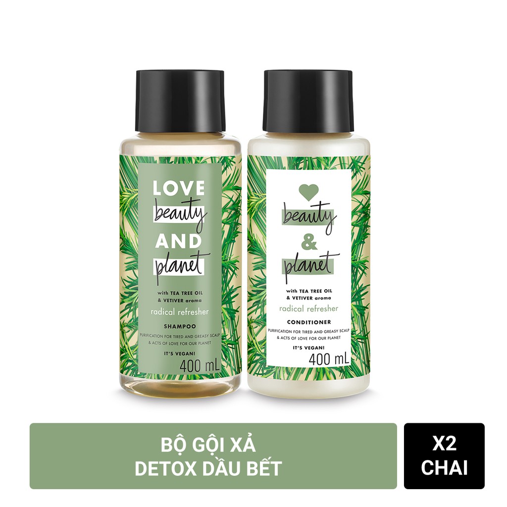 Combo Detox tóc dầu bết dầu gội & dầu xả Love beauty and Planet 400ml/chai