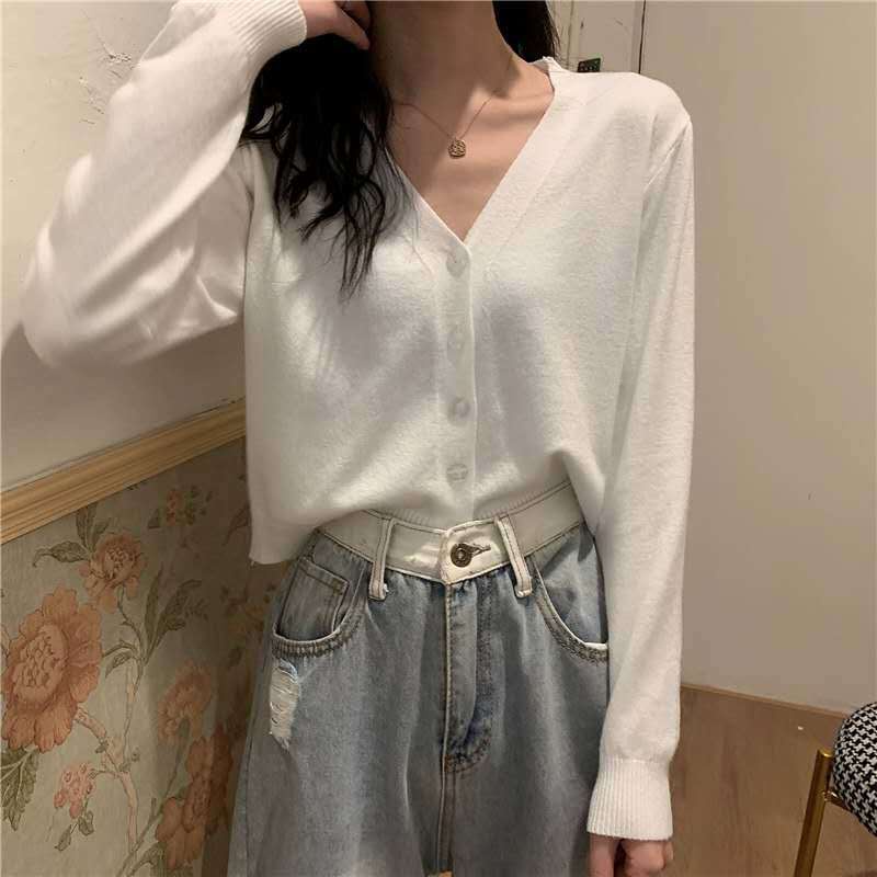 Áo khoác cardigan dệt kim mềm mại tay dài cổ chữ V cài nút thời trang cho nữ