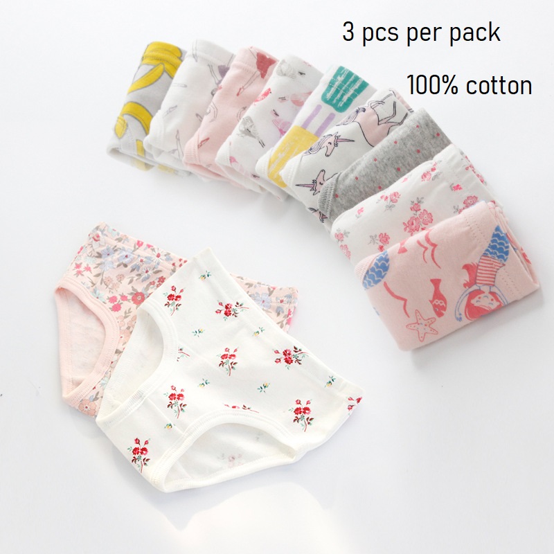 Set 3 quần lót họa tiết nàng tiên cá chất liệu cotton mềm đáng yêu cho bé