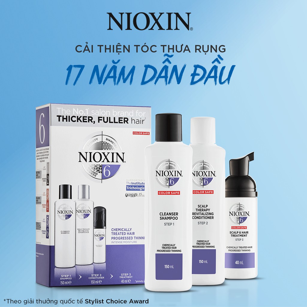 Bộ Chăm Sóc Tóc Nioxin 6 Cho Tóc Tạo Kiểu, Thưa, Rụng Nhiều Bleached / Chemically Treated Hair With Progressed Thinning