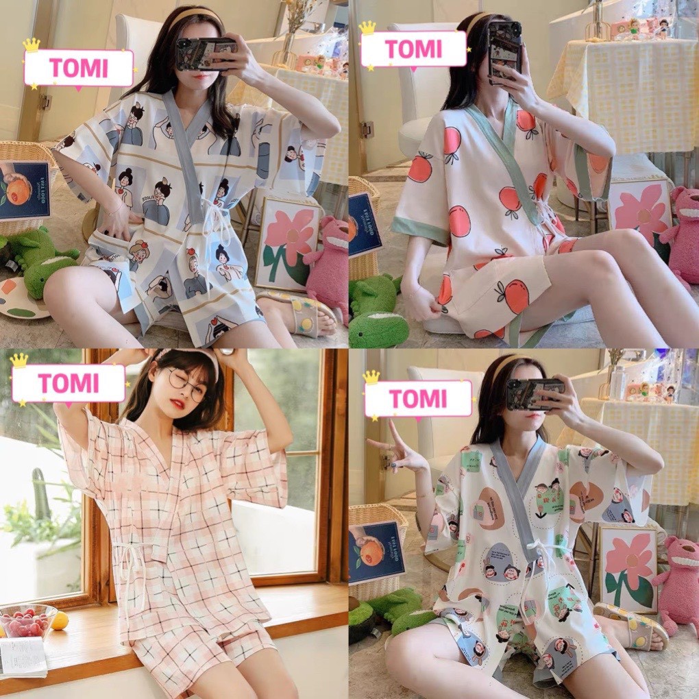 Bộ đồ ngủ nữ, bộ pyjama thắt dây ngắn tay - TOMI BOUTIQUE