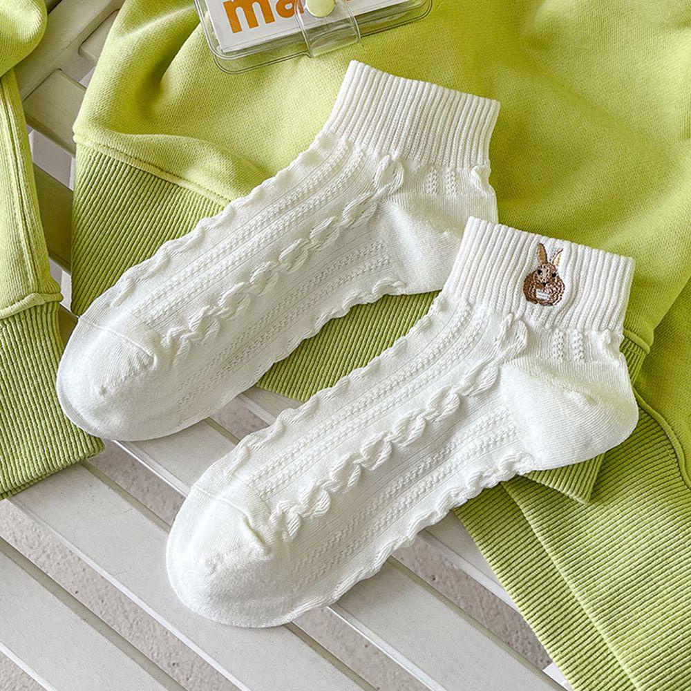 Vớ Cotton Thoáng Khí Màu Trơn Đính Nơ / Trái Tim / Mèo Hoạt Hình Dễ Thương Cho Nữ