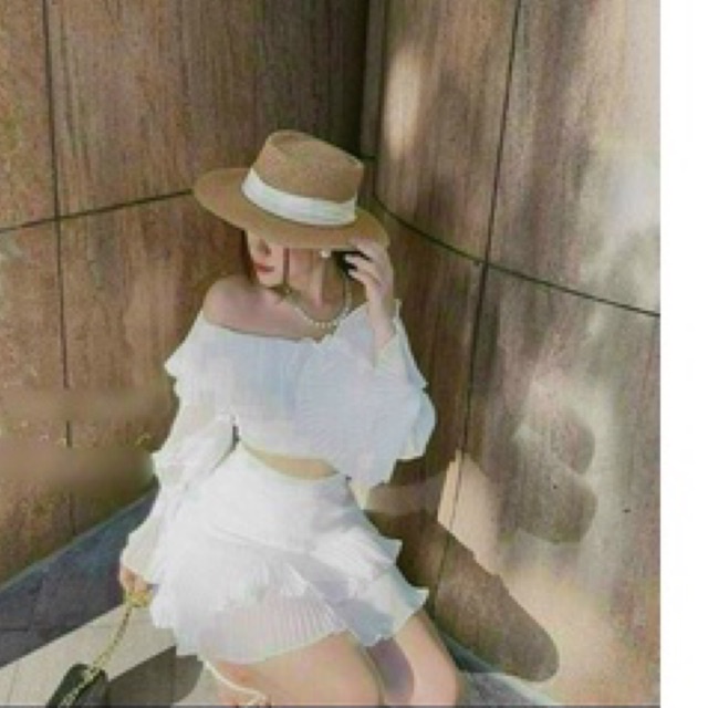 Sét đầm bẹt vai xếp ly bèo + CV tầng hồng sen siêu yêu TRIPBLE T DRESS - Free size dưới 54kg