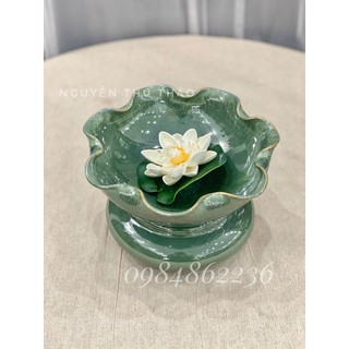 Bát sen thả hoa TẶNG KÈM ĐẾ SỨ VÀ HOA- Bát thả hoa ban thần tài men hoả biến Bát Tràng -Bát minh đường tụ thuỷ