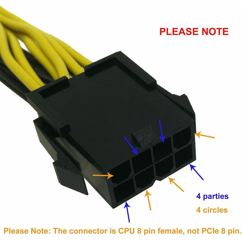 Set 5 Dây Cáp Nguồn Eps Cpu 12v 8 Pin Sang 8 (6 + 2) Cho Card Mining 20cm