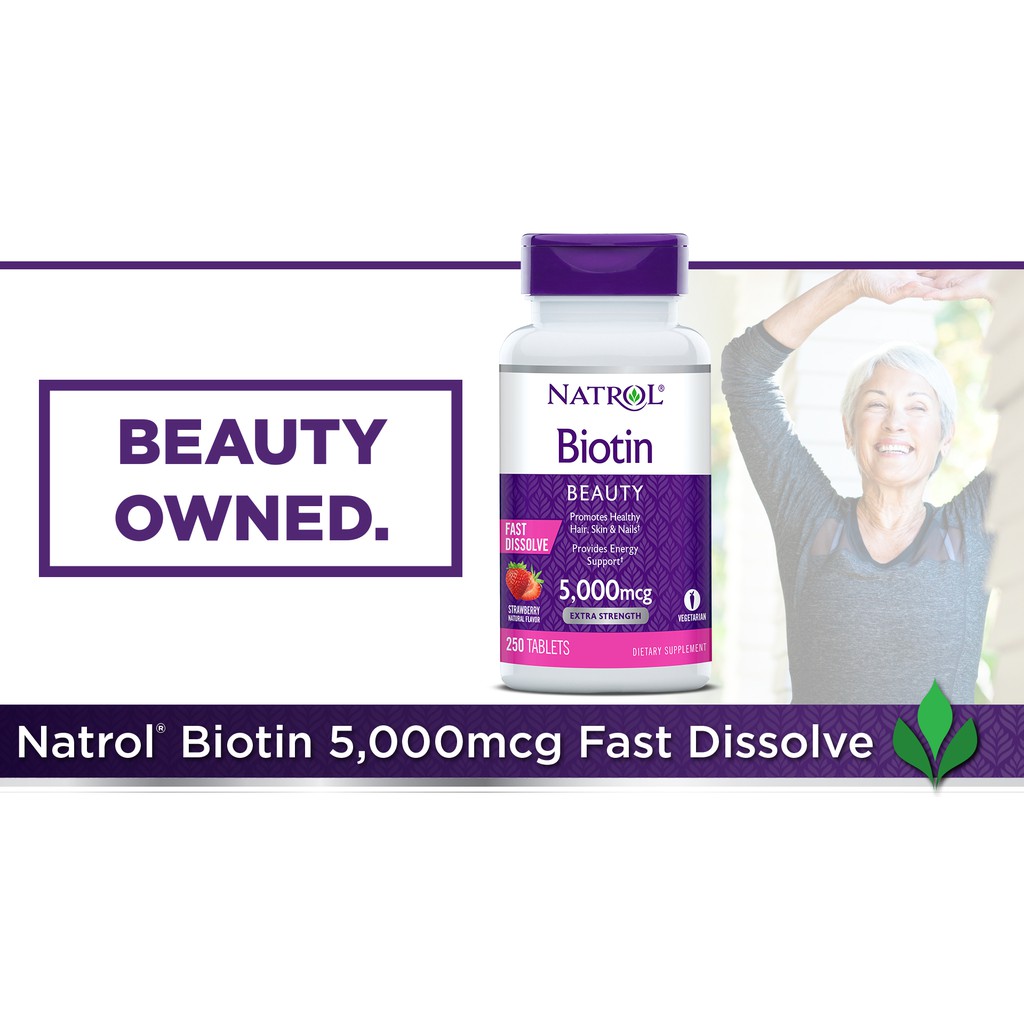 🍓 {Hàng Mỹ} Viên Ngậm Vị Dâu NATROL BIOTIN 250 Viên Hỗ Trợ Tóc, Móng, Da 🍓 | Thế Giới Skin Care