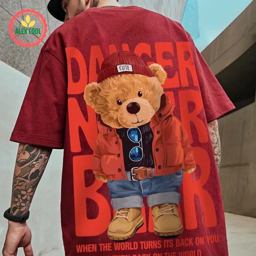 Áo thun nam, áo phông nam tay ngắn cổ tròn chất cotton co giãn 4 chiều hình gấu bông alex cool | BigBuy360 - bigbuy360.vn