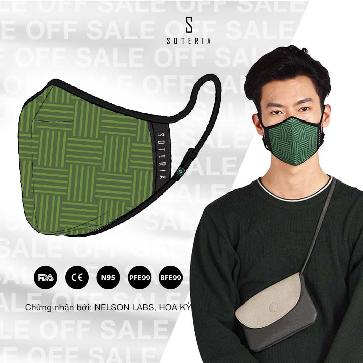Khẩu trang tiêu chuẩn Quốc Tế SOTERIA Cerulean ST014 - Bộ lọc N95 BFE PFE 99 lọc đến 99% bụi mịn 0.1 micro- Size S,M,L