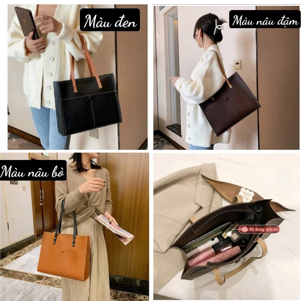 Túi da tote bản to túi đeo vai nữ vừa máy tính sổ a4