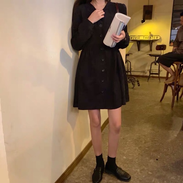 Đầm nhung dáng xoè dễ thương - Váy thu đông nhung dài tay xinh