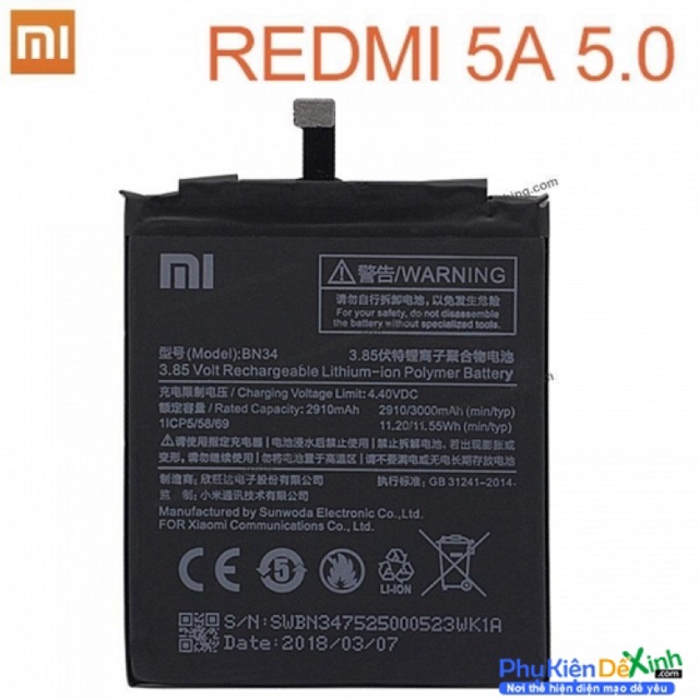 Pin thay máy Xiaomi Redmi 5A(BN-34) xịn có bảo hành