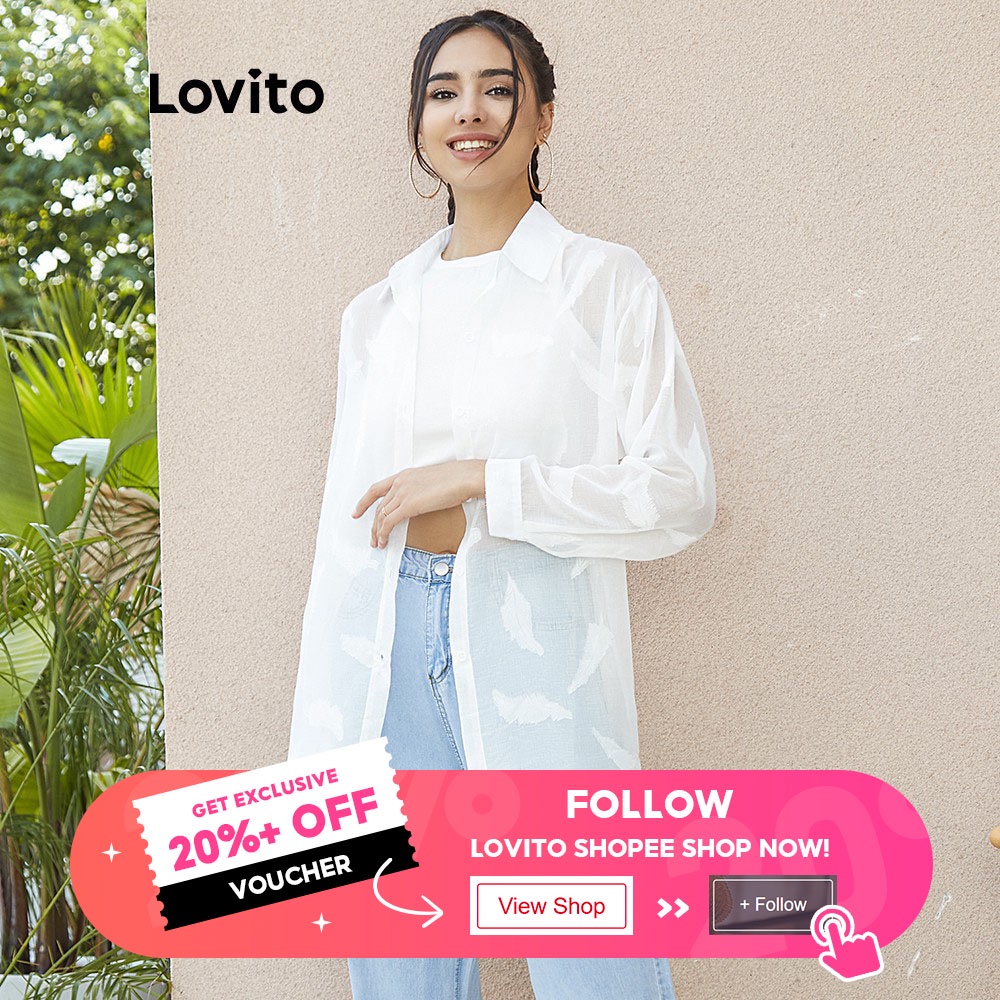 Áo sơ mi Lovito vải voan chống nắng màu trơn L02135 (Màu trắng) | BigBuy360 - bigbuy360.vn