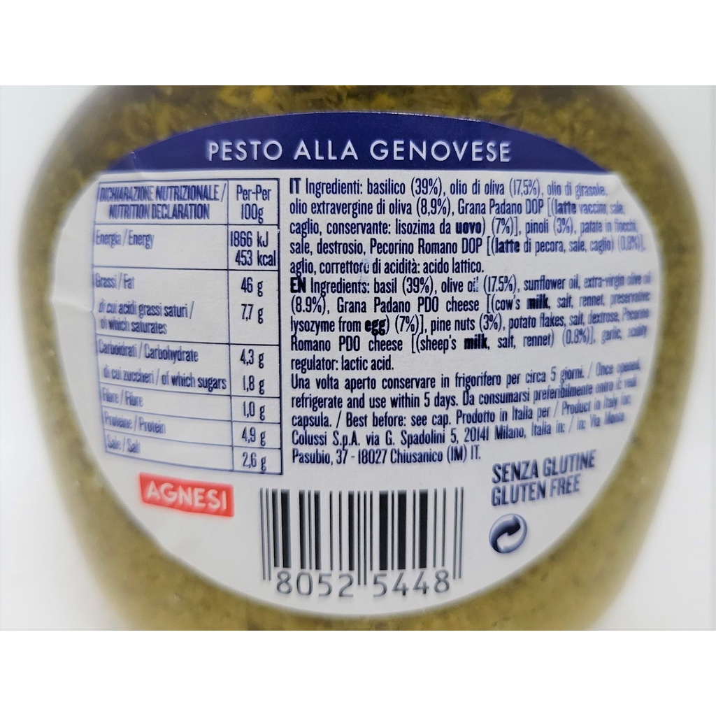 [Lọ 185g] XỐT LÁ HÙNG QUẾ [Italia] AGNESI Pesto Alla Genovese