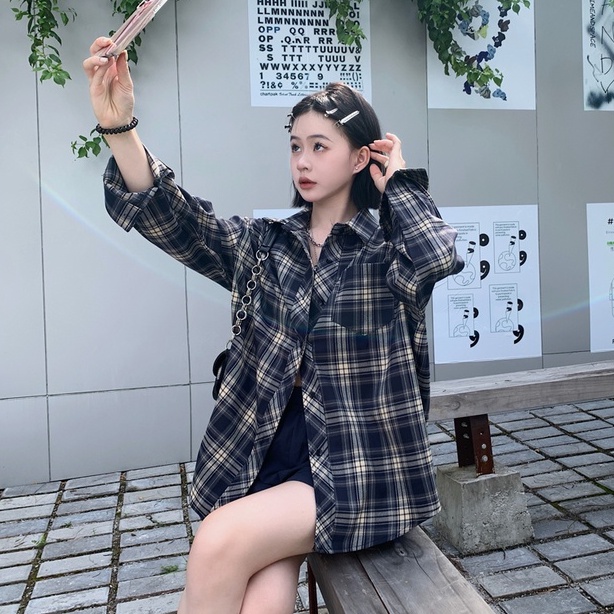 ZHELIHANGFEI Áo kẻ sọc cổ điển dài tay chống nắng áo sơ mi dáng rộng đa năng