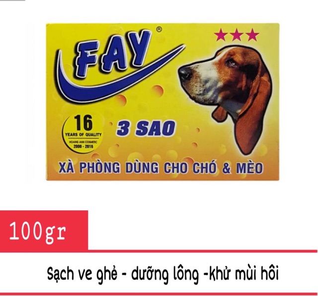 Xà phòng tắm trị ve, dưỡng lông, khử mùi cho chó mèo - Fay 3 sao 100g