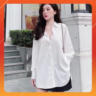 Áo Sơ Mi Nữ trắng,  Basic Unisex Dài Tay Trắng và Đen Kiểu học sinh bóp eo, Bigsize suông công sở giấu quần