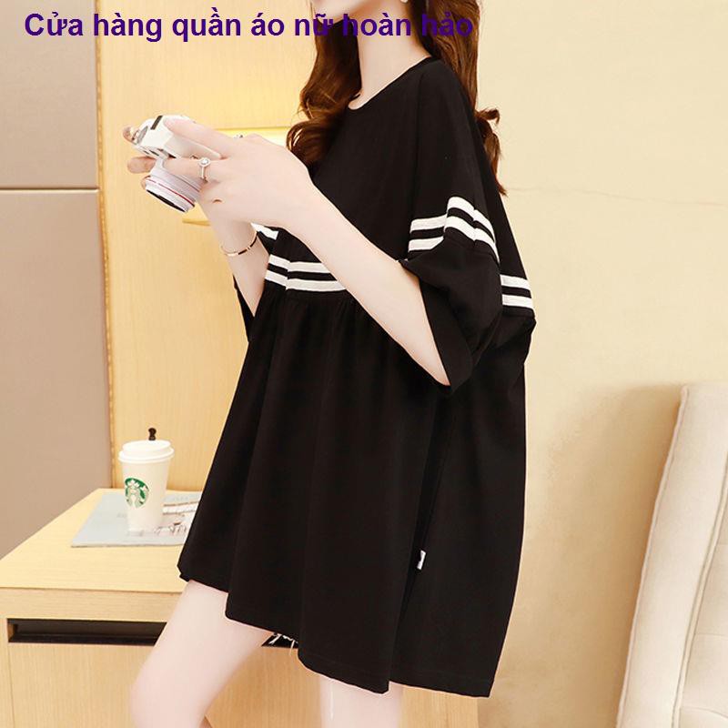 áo nữcotton mùa hè váy bà bầu mẫu thời trang ngắn lưới a-line màu đỏ kiểu phương tây nhỏ, rộng rãi