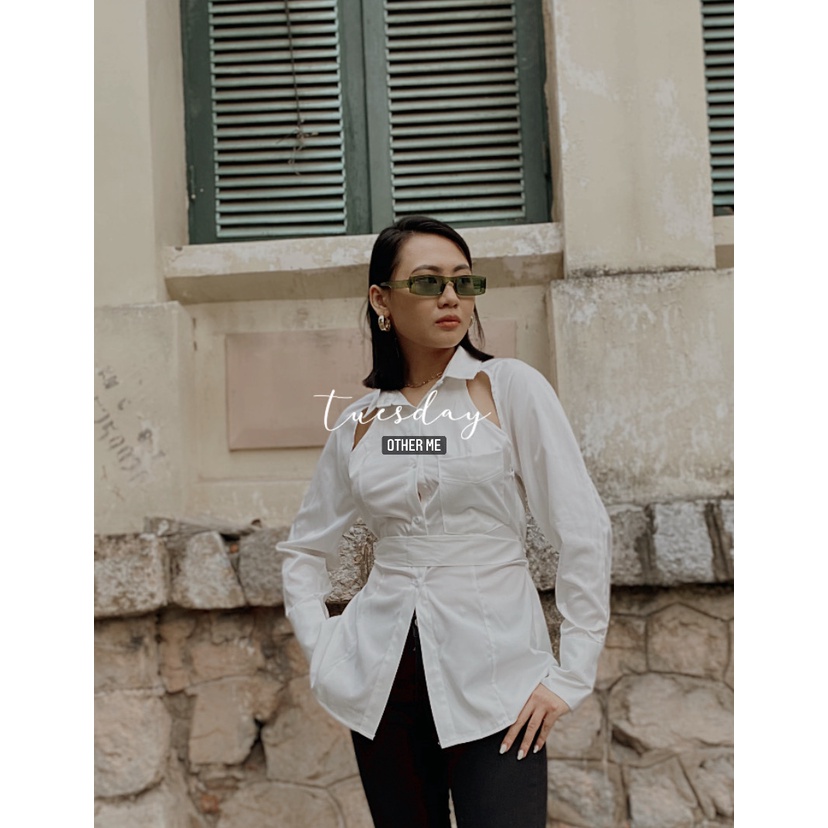 Kimiko white tie shirt áo sơ mi trắng xẻ lưng dài tay | BigBuy360 - bigbuy360.vn