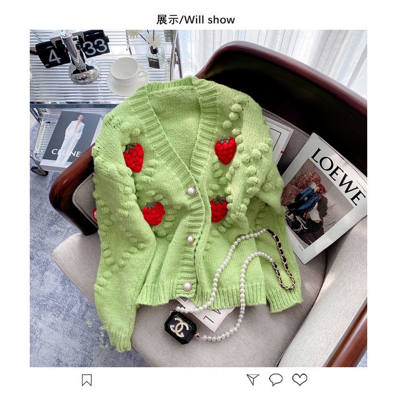 Áo Khoác Sweater Dáng Rộng In Hình Dâu Tây Thời Trang Thu Đông Mới Cho Nữ
