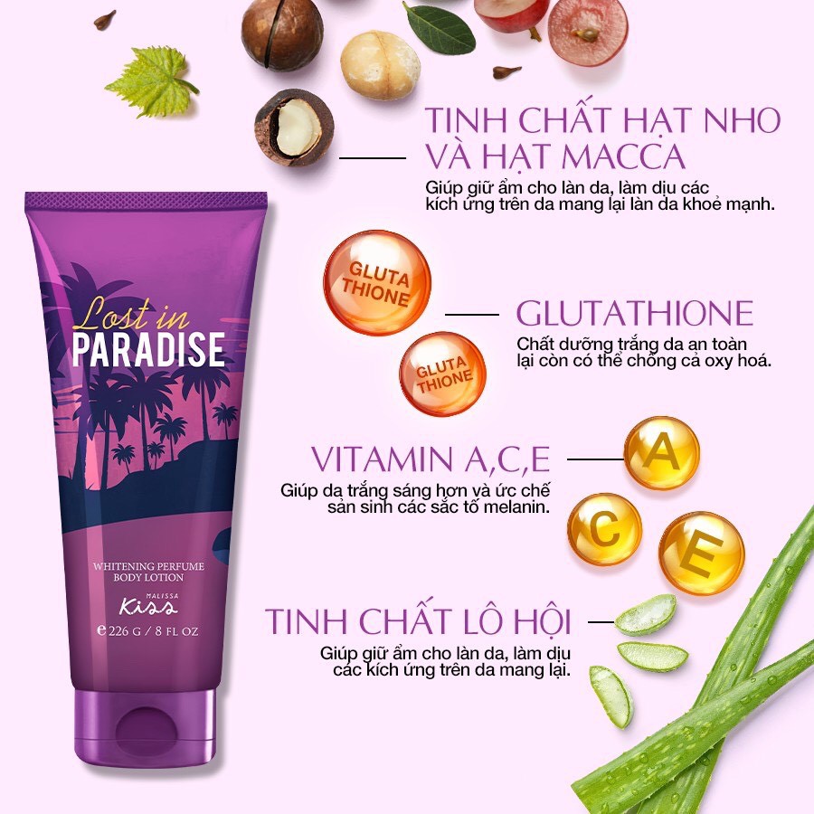 Sữa Dưỡng Trắng Da Toàn Thân Hương Nước Hoa Malissa Kiss 226g-Lost In Paradise | BigBuy360 - bigbuy360.vn