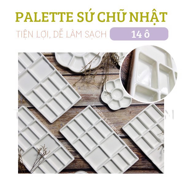 Palette sứ hình chữ nhật 14 ô (kích thước 19 x 10.5 cm)