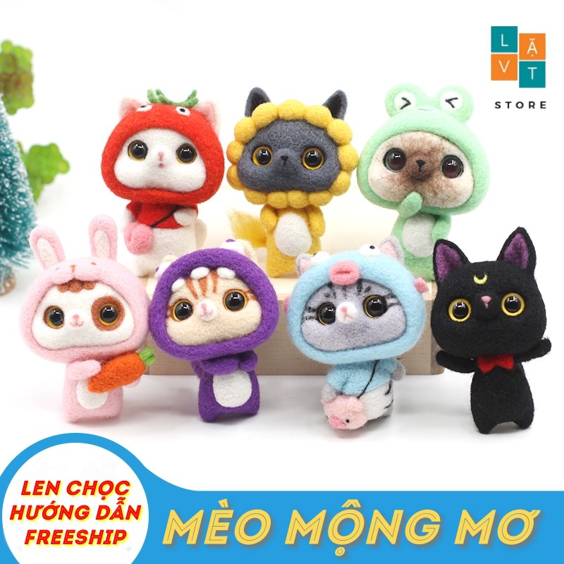 [Mới 2021] Bộ len chọc Mèo Mộng Mơ có hướng dẫn, needle felting cat, quà tặng handmade ý nghĩa