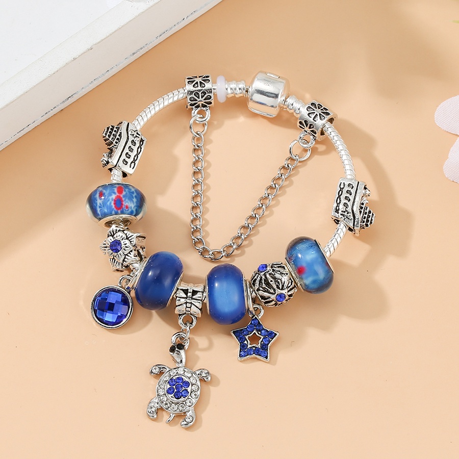 Dinglly pha lê xanh rùa vòng tay quyến rũ cho phụ nữ tàu ban đầu sao sóng nước hạt màu bạc vòng đeo tay trang sức