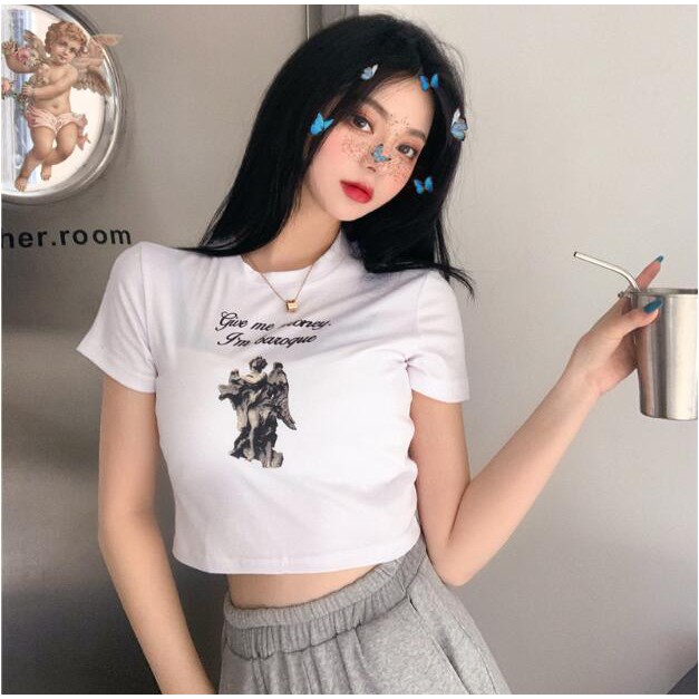 Crop Tops summer women chic printing korean fashion | BigBuy360 - bigbuy360.vn