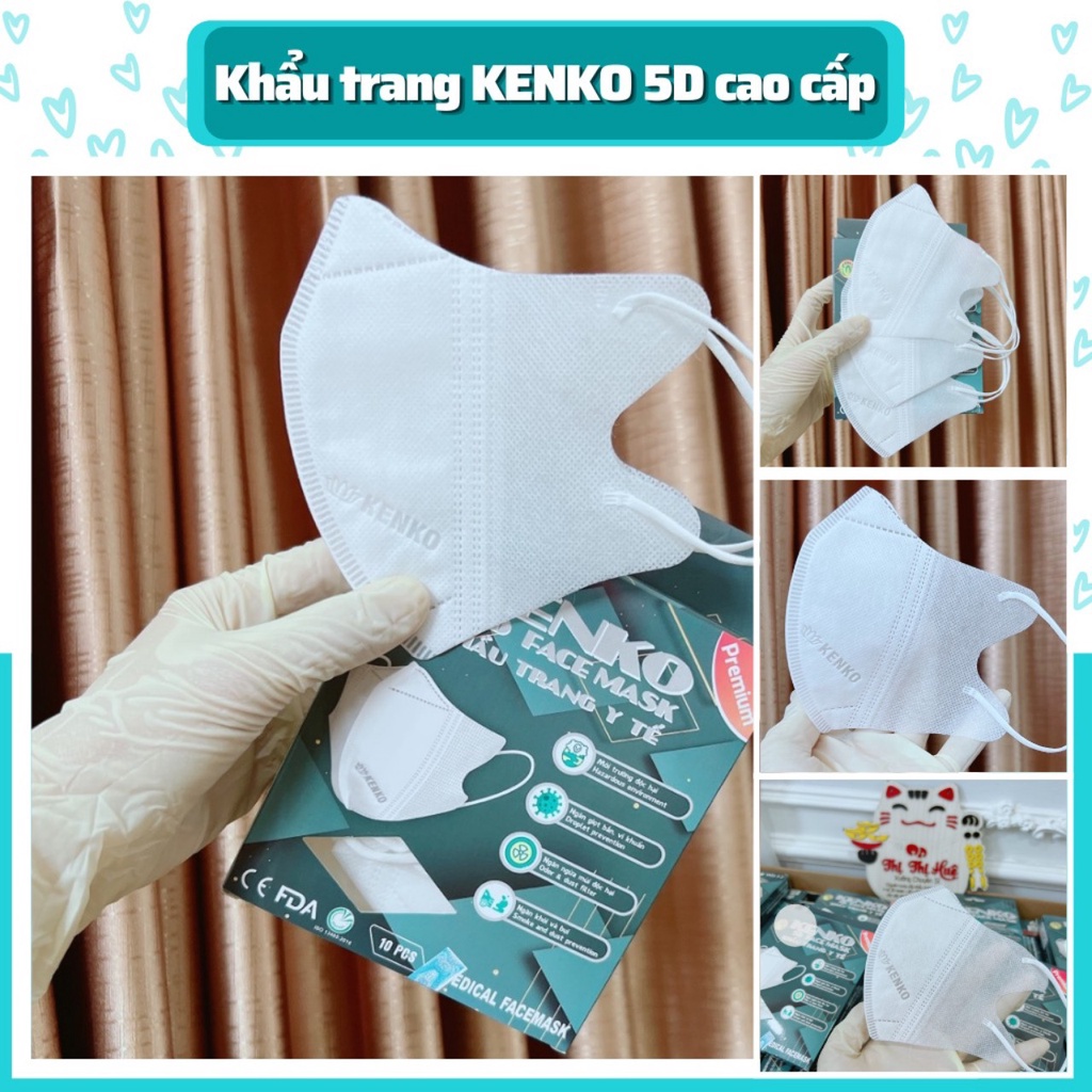 Combo 5 Hộp 50 Khẩu trang 5D KENKO kháng khuẩn, khẩu trang KENKO 5D màu trắng dành cho người lớn