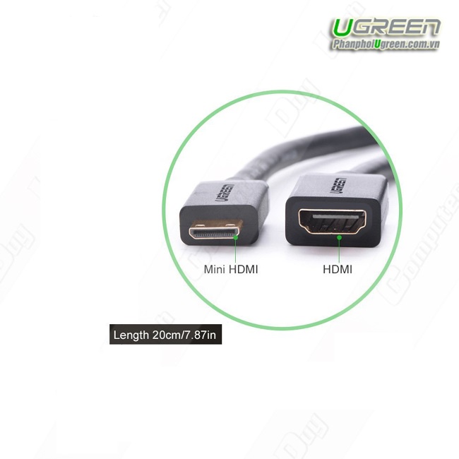 Cáp chuyển đổi Mini HDMI to HDMI, Cáp nối dài Mini HDMI to HDMI Mạ vàng, dài 20cm Ugreen 20137