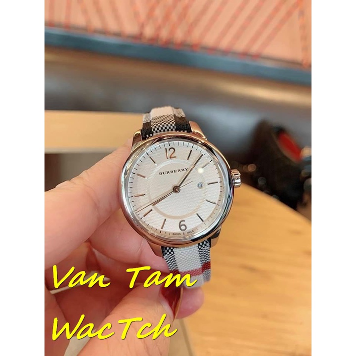 Đồng hồ đôi nam nữ Burberry bu1002 40mm,bu1003 32mm máy Thụy sĩ quartz, mẫu mặt tròn màu trắng, dây da cao cấp