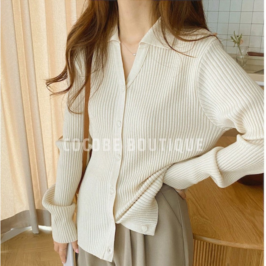 Áo Len Gân Basic Dài Tay Có Cổ Cocobe OAL03