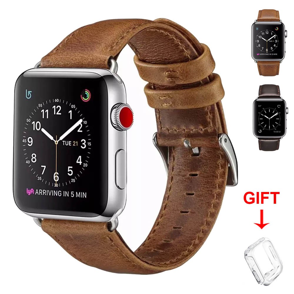 Dây Đeo Bằng Da Ngựa Thay Thế Cho Đồng Hồ Thông Minh Apple Watch Series 6 / Se / 5 / 4 / 3 / 2 / 1 Iwatch 38mm 42mm 40mm 44mm