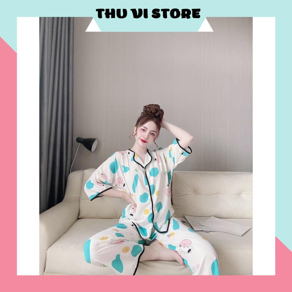 Bộ Ngủ MặC Nhà, Đồ Pijama Ngắn Tay Quần Dài Lượn Sóng Họa Tiết Bò Sữa Chất Lụa Mango Mềm Mịn, Form Dáng Rộng Rãi T | BigBuy360 - bigbuy360.vn