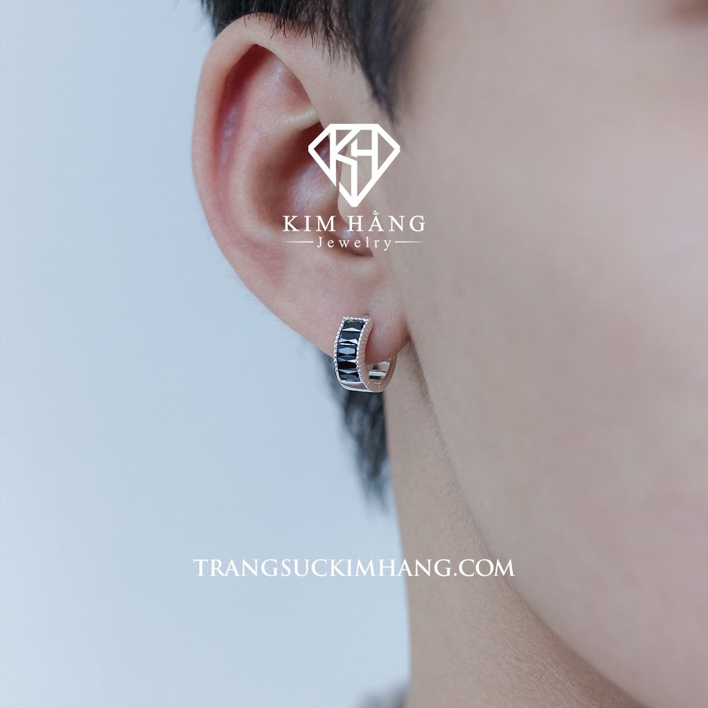 Khuyên Tai BẠC Thiết Kế Đá Baguette ĐEN