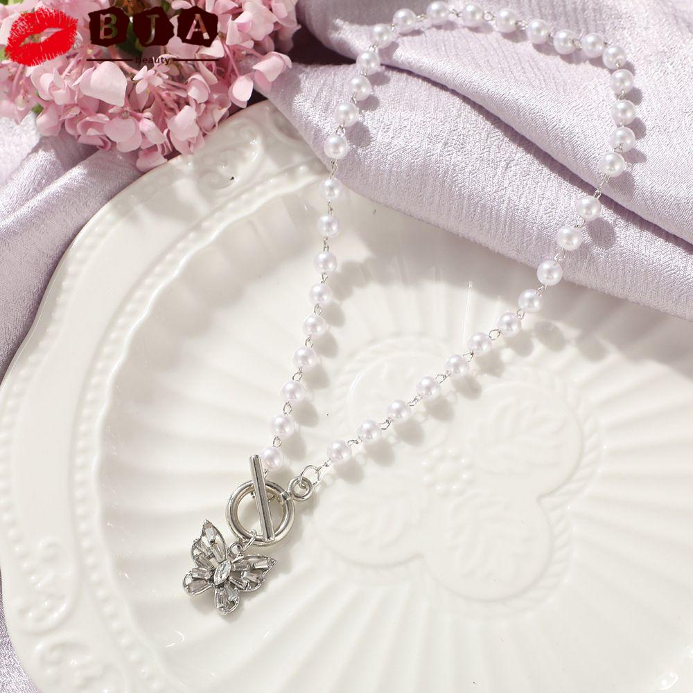 Vòng cổ Choker Mặt Hình Bướm Đính Đá Zircon Và Ngọc Trai Phong Cách Punk Thời Trang Cho Nữ