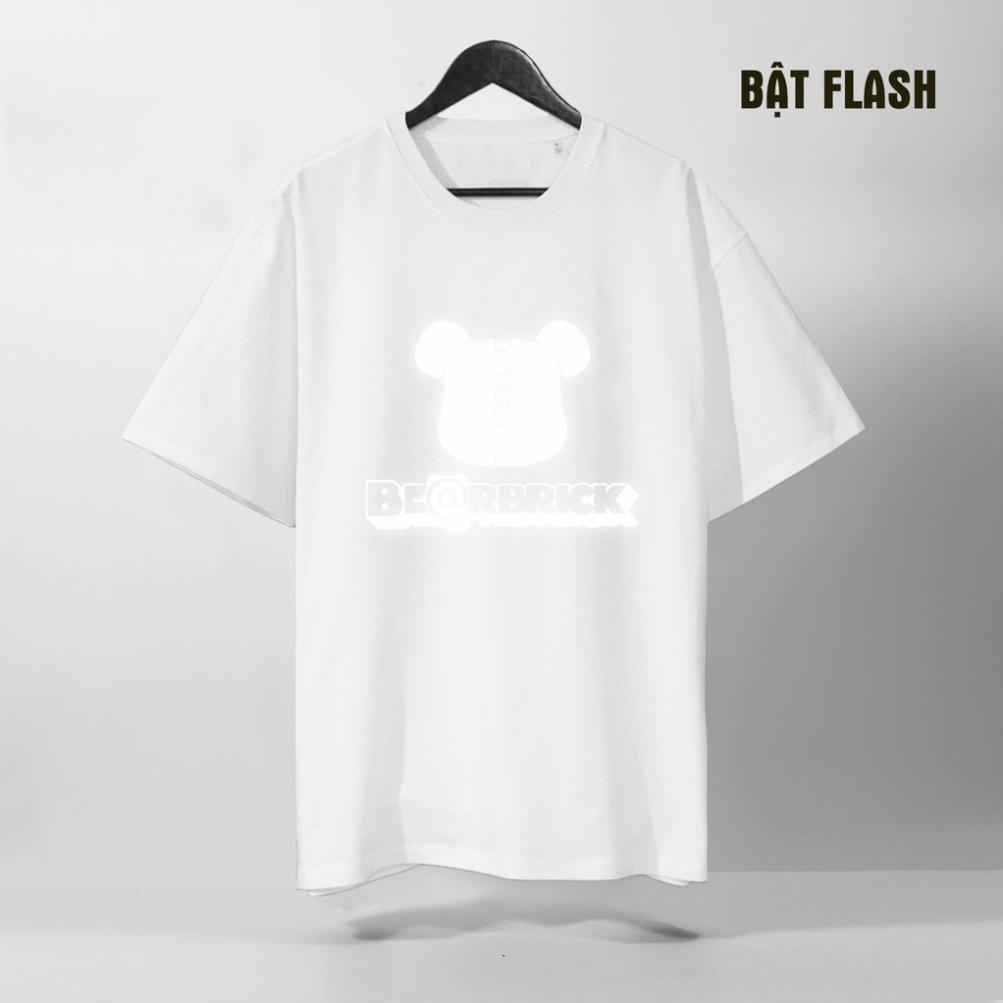 Áo Thun Tay Lỡ Bearbrick Phản Quang Bạc, Form rộng oversize, áo phông unisex, chất liệu Cotton - KKIM Shop