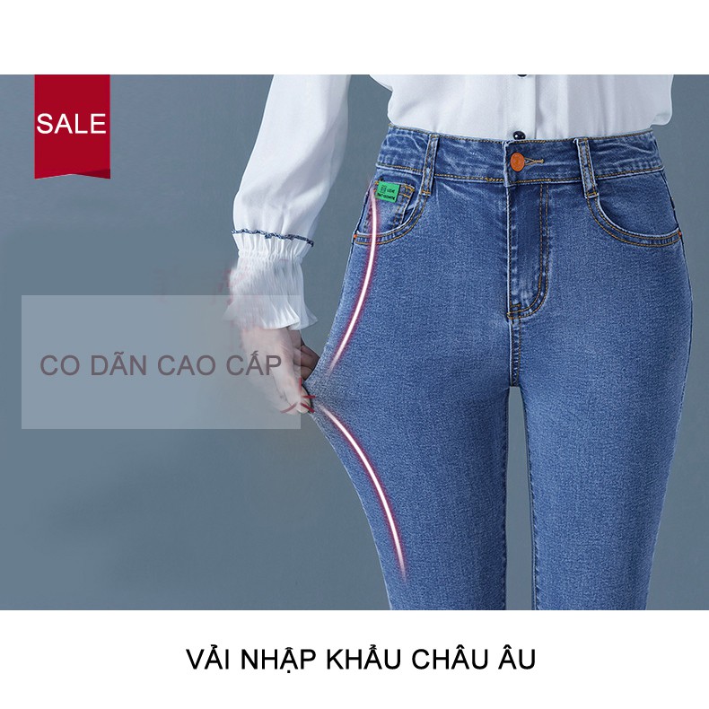 Quần jeans nữ cạp cao trên rốn siêu co giãn form dáng ôm -Quần bò trơn 2 màu cho nữ