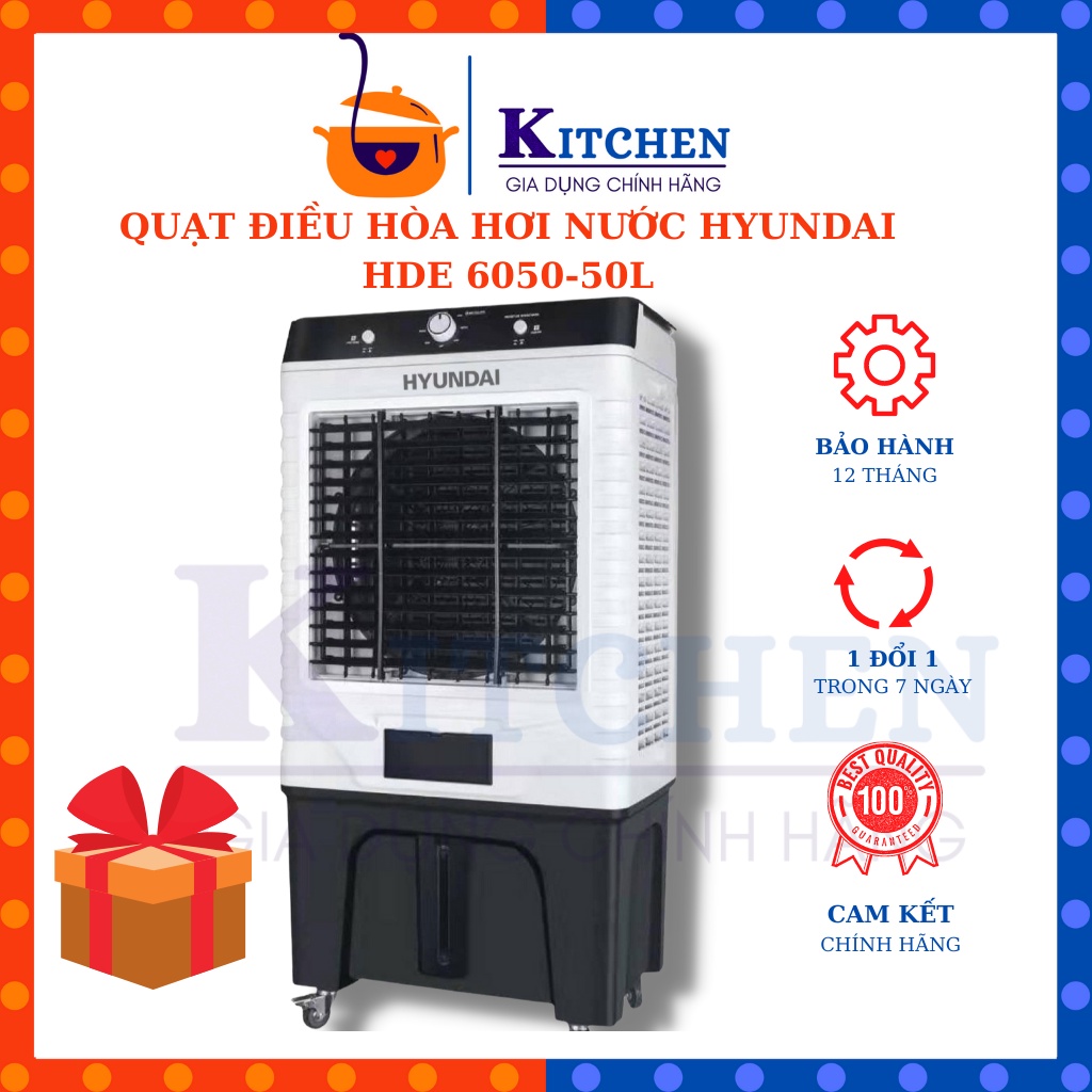 Quạt điều hòa, Quạt điều hòa hơi nước HYUNDAI HDE 6050, Dung tích 50L, Bảo hành 12 tháng đổi trả lỗi trong 7 ngày