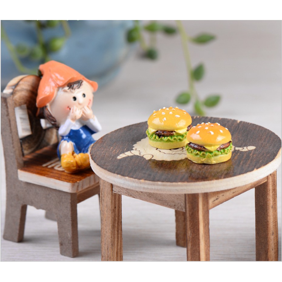 Combo 02 charm Mô hình bánh hamburger trang trí nhà búp bê, tiểu cảnh và bonsai