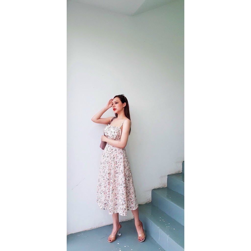 D3148❤️Đầm 2 dây hoa nút bọc (lụa hoa)❤️ | BigBuy360 - bigbuy360.vn