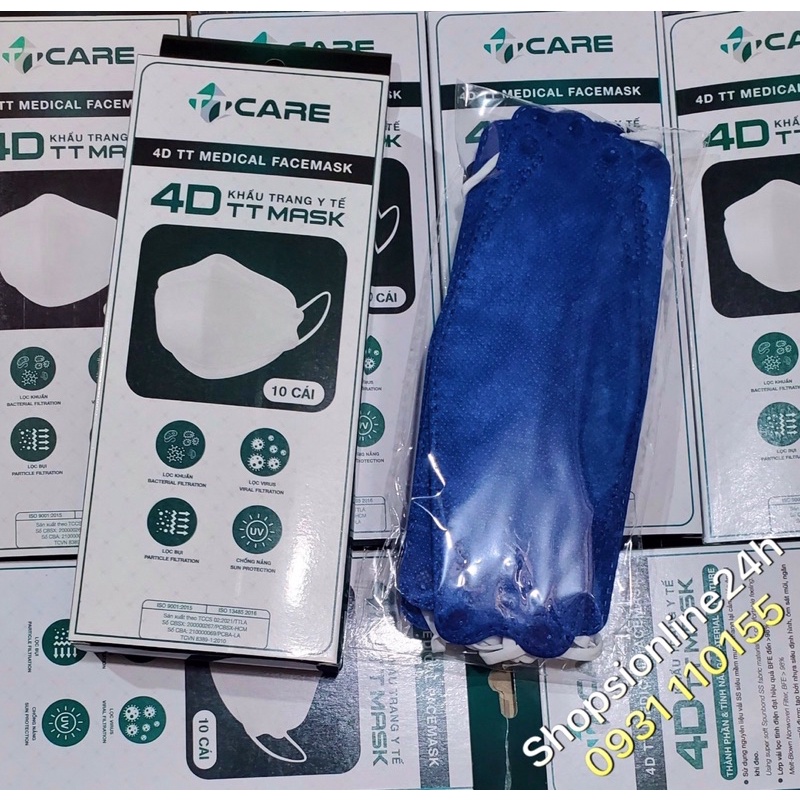 ✅Hộp 10 cái khẩu trang y tế kf94 - TTCare chính hãng màu Xanh dương đậm