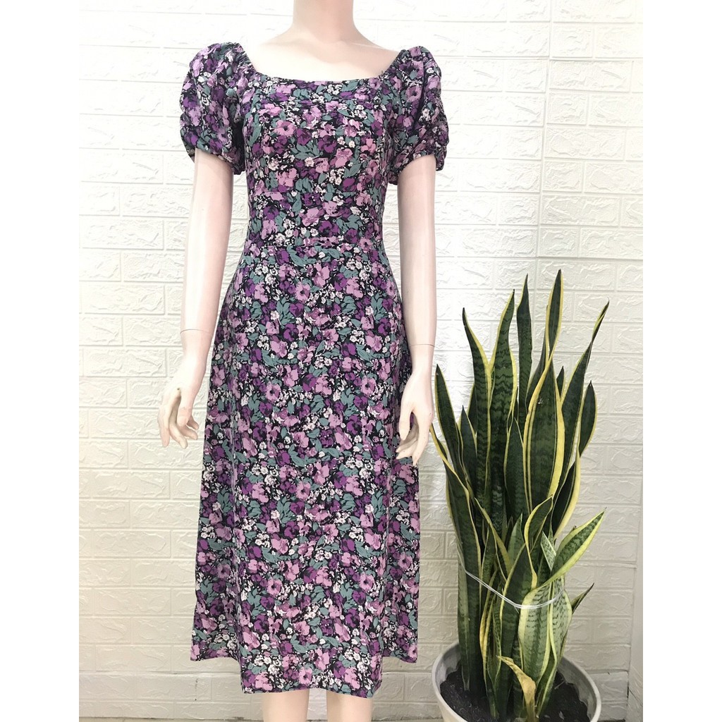 [Mã WARN60 hoàn 15% xu đơn 300k] Váy Xoè Đầm Dáng Xòe Hoa Tím Xẻ Tà | Đầm Sang Chảnh | BigBuy360 - bigbuy360.vn