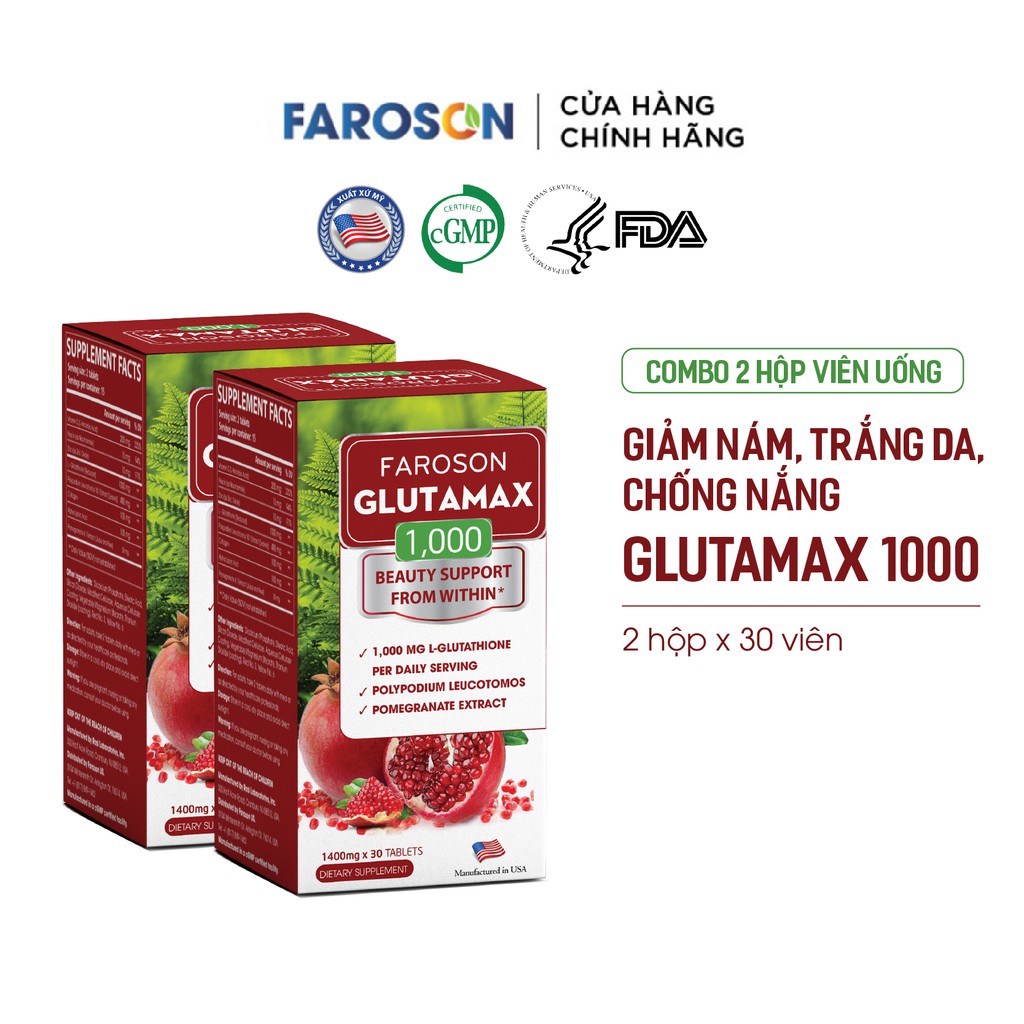 Combo 2 Hộp Glutathione trắng da mờ nám chống nắng Glutamax 1000 2x30 viên | BigBuy360 - bigbuy360.vn